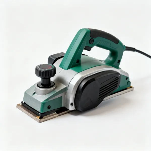 A handheld electric planer with a front depth adjustment knob