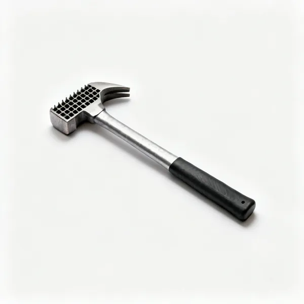 A framing hammer with a long handle and a milled waffle face