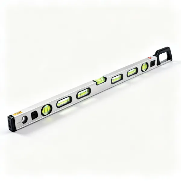 Long level: A long 1800mm spirit level with multiple bubble vials