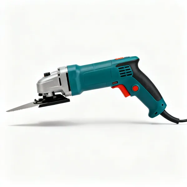 A cordless oscillating multi tool with a flat cutting blade