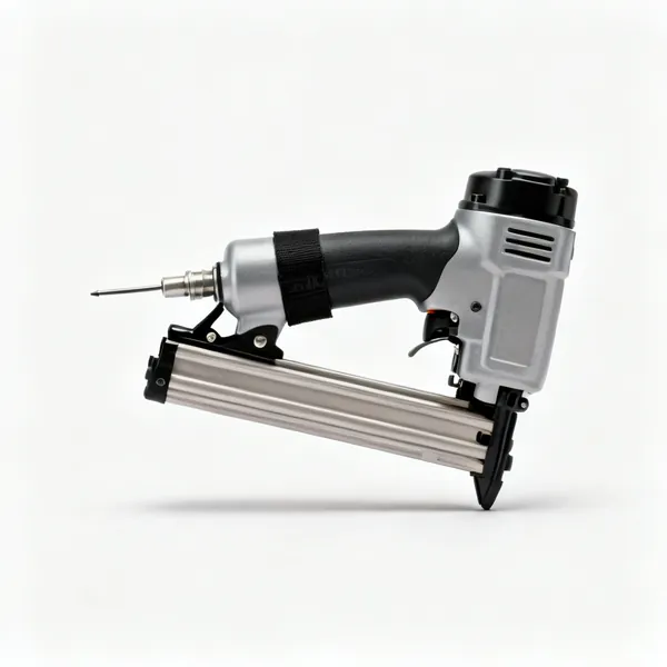 A palm nailer strapped to a hand with a short nose