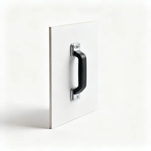 A panel carrier handle gripping the edge of a board