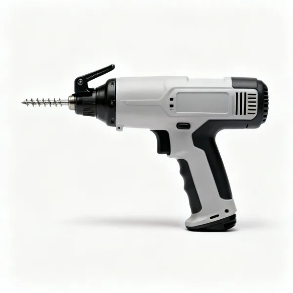 A drywall screw gun with a nose depth stop