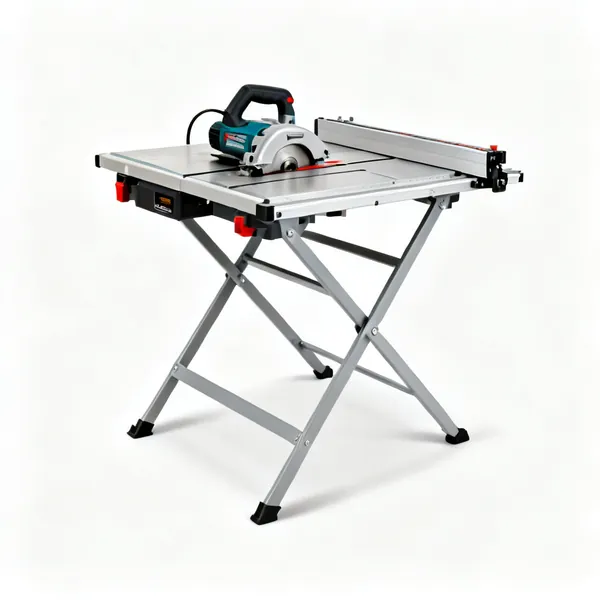 A portable site table saw with a folding stand and rip fence