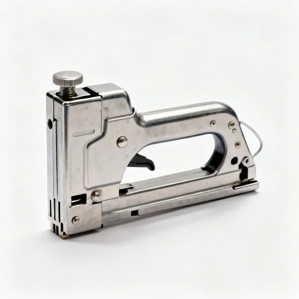 A heavy duty staple gun with a metal body