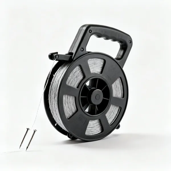 A builder's string line on a reel with two pins