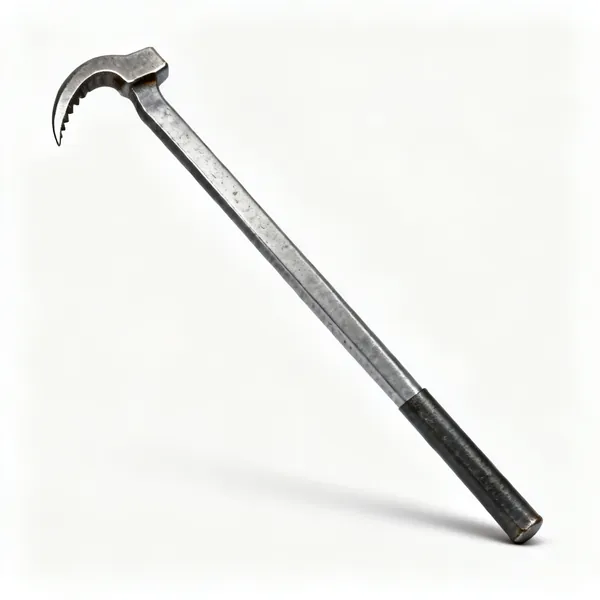 A long steel wrecking bar with a curved claw end