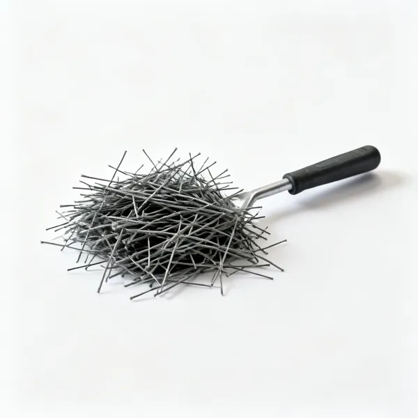 A handful of loose polypropylene concrete reinforcing fibres