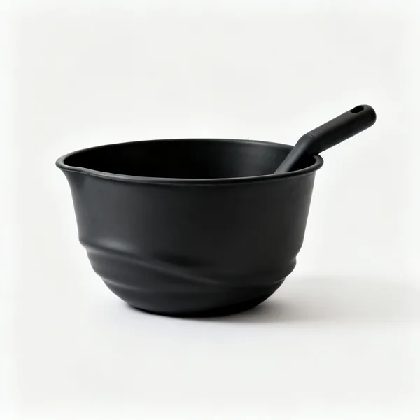 A large black flexible rubber mixing tub