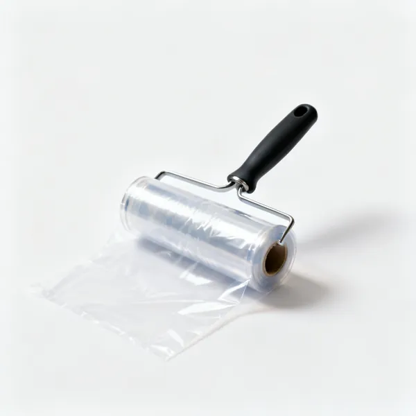 A roll of clear polythene sheeting partly unrolled