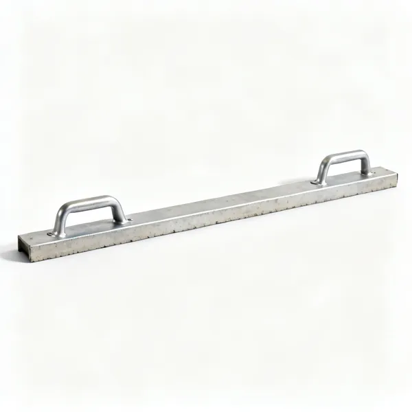 A long aluminium concrete tamping beam with two handles