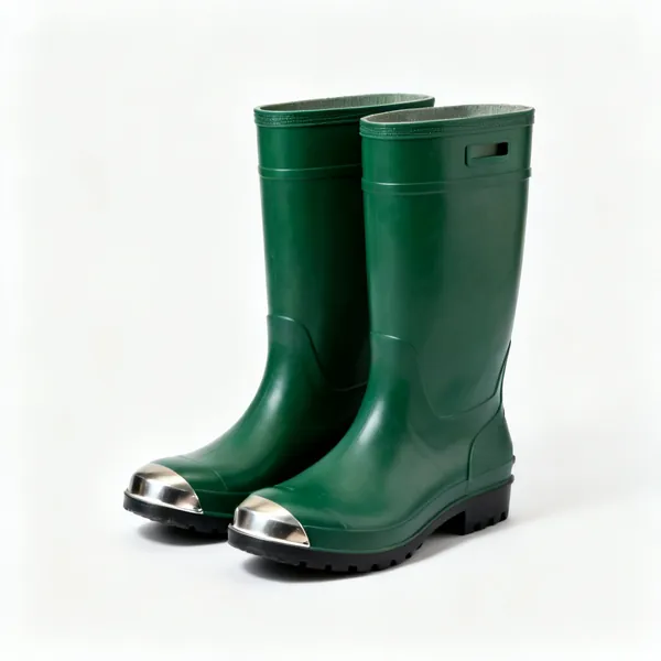 Safety wellingtons: A pair of green safety wellington boots with steel toecaps