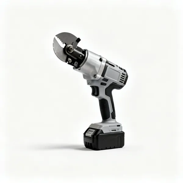 Cordless rebar cutter: A cordless electric rebar cutter with a cutting head and a battery