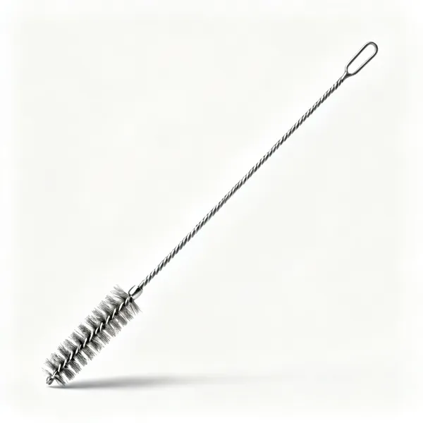 A steel hole cleaning brush with a long wire shaft