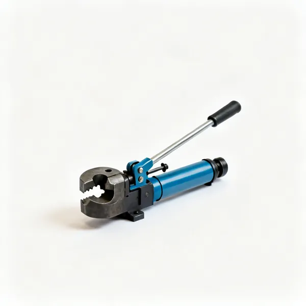 Hydraulic bender: A hydraulic rebar bender with a pump handle and a bending die