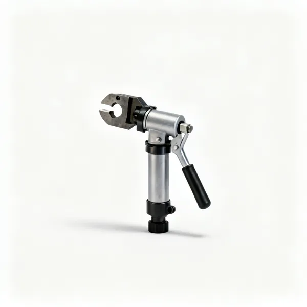 Hydraulic cutter: A handheld hydraulic rebar cutter with a pump handle and a cutting head