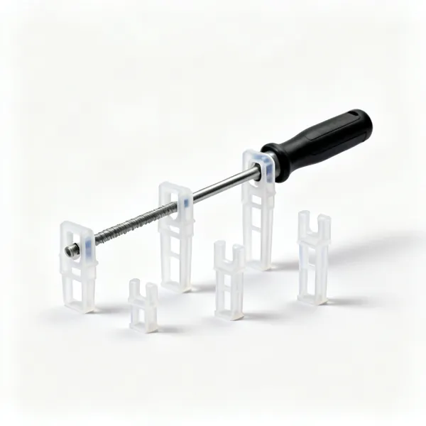 Rebar spacers: Several plastic rebar cover spacer clips of different heights