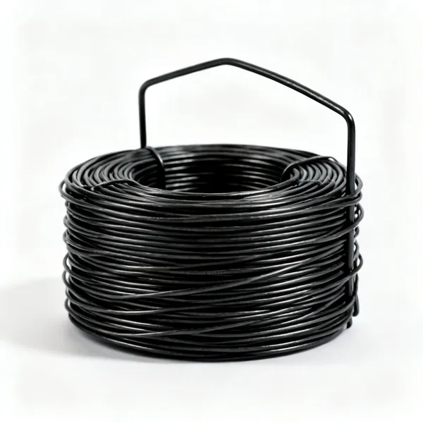 A coil of black annealed steel rebar tie wire