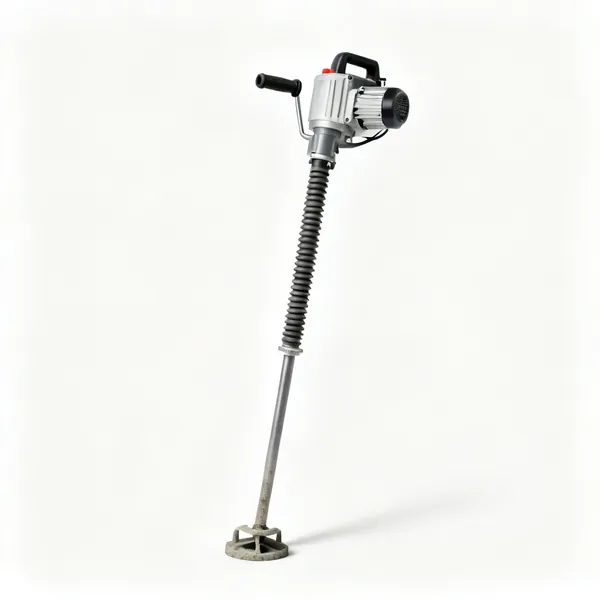 A concrete poker vibrator with a flexible shaft and a motor unit