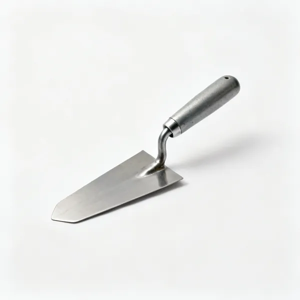 A narrow steel edging trowel with a turned up edge and a handle