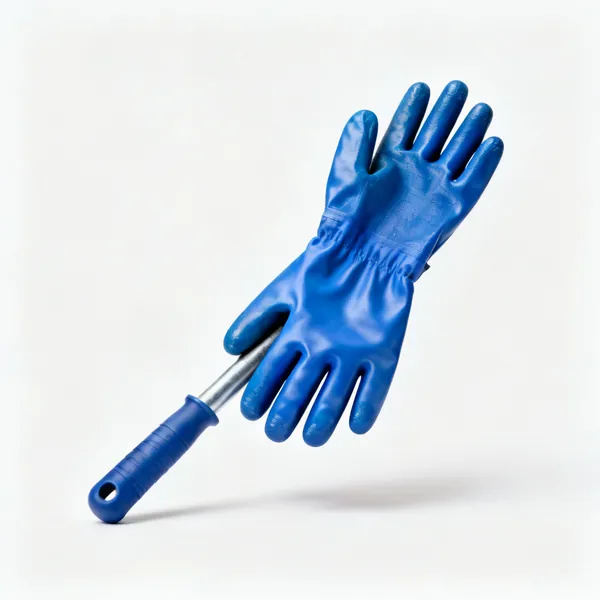 Waterproof gloves: A pair of blue nitrile coated waterproof gauntlet work gloves