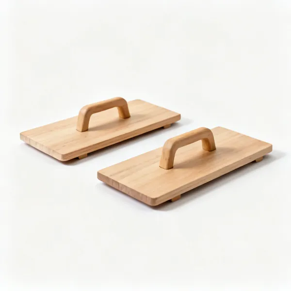 Two flat wooden knee boards with handles