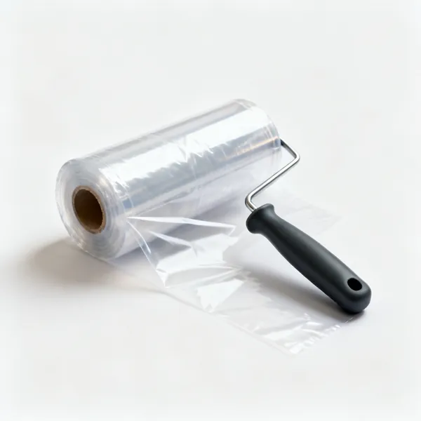 Curing polythene: A roll of clear polythene sheeting partly unrolled