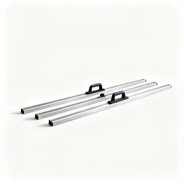 Screed rails: Three aluminium screed rail sections laid parallel