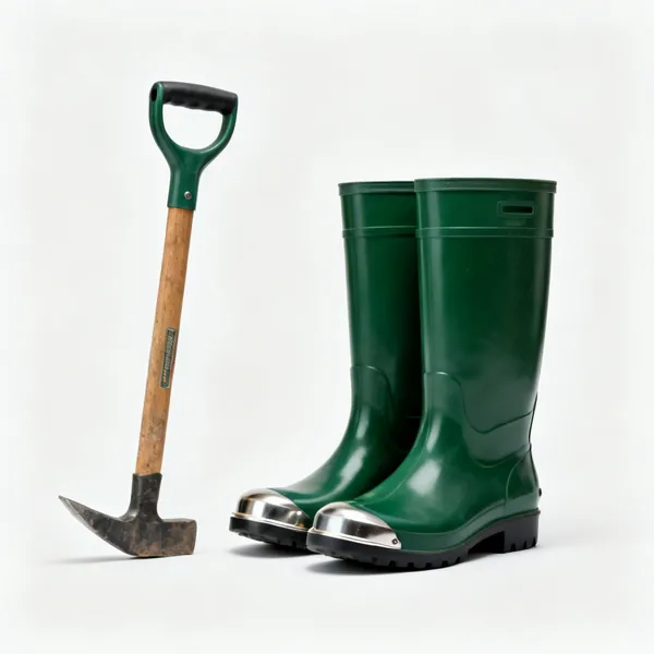 Safety wellingtons: A pair of green safety wellington boots with steel toecaps