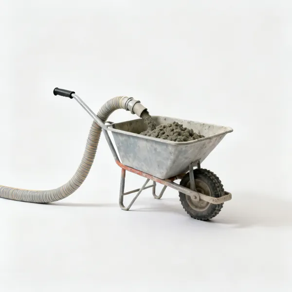 A concrete pump hose and hopper