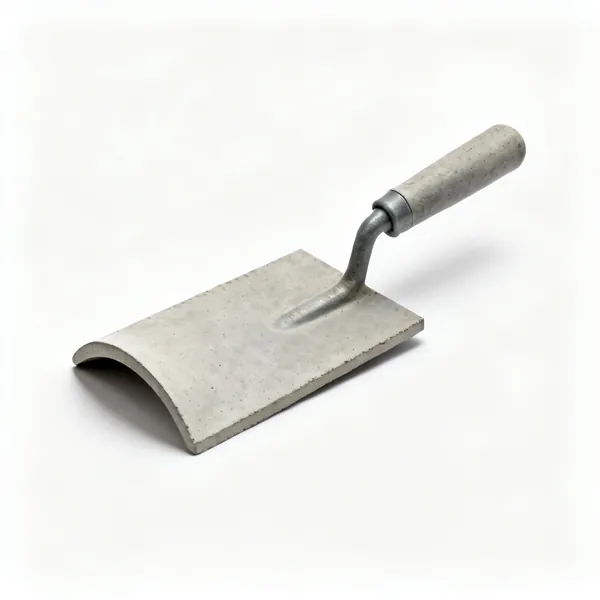 A concrete edging trowel with a curved lip