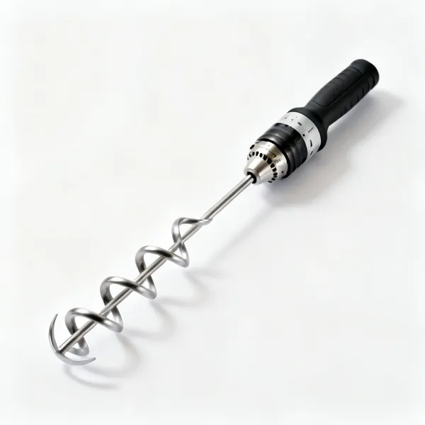 Mixing paddle & drill: A spiral mixing paddle in a mixing drill