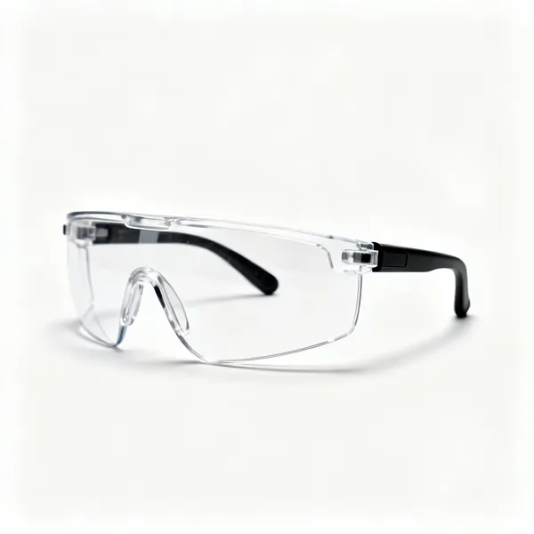 A pair of wraparound safety glasses