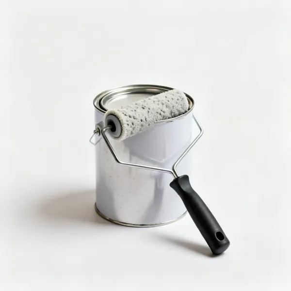 A tin of concrete sealer with a roller
