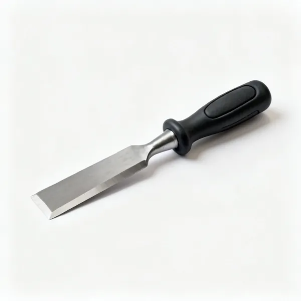 Bolster chisel: A wide bolster masonry chisel with a broad flat blade and a rubber hand guard