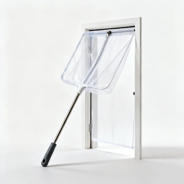 Dust screens: A plastic dust screen sheet with a zip door fitted in a doorway