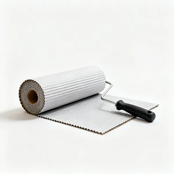 A roll of corrugated floor protection board partly unrolled