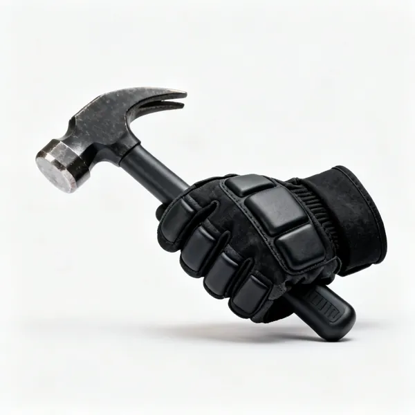 Impact gloves: A pair of black impact resistant work gloves with padded knuckles