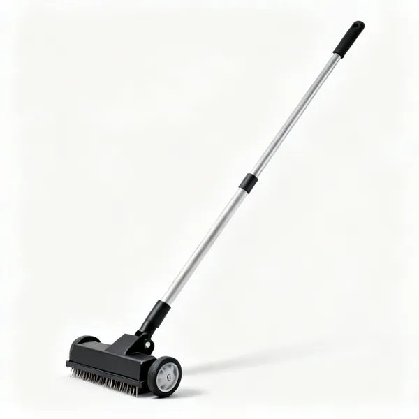 Magnetic sweeper: A rolling magnetic nail sweeper with a long handle and wheels