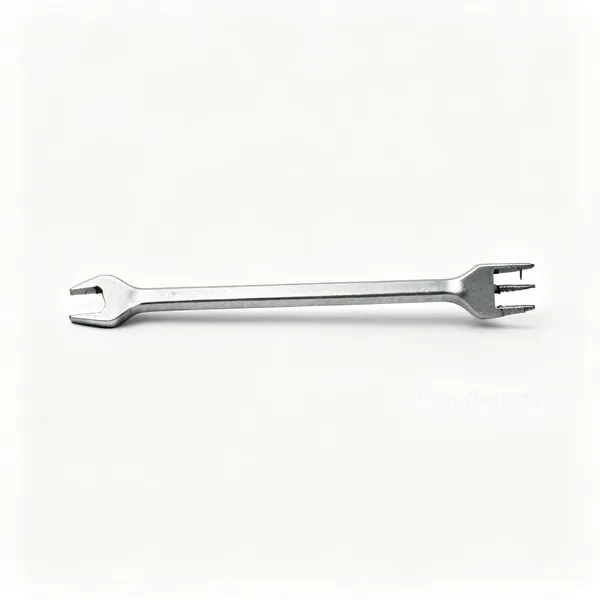 A flat steel pry bar with a nail slot at each end