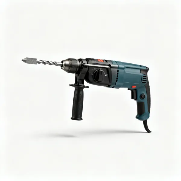 An SDS rotary hammer drill with a flat chisel fitted