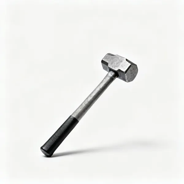 A long handled sledgehammer with a heavy double faced steel head