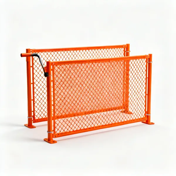 Edge barriers: Two orange plastic mesh safety barrier fence panels