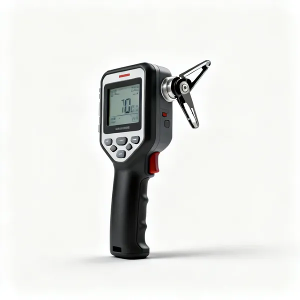 A handheld multi gas detector with a display and a clip