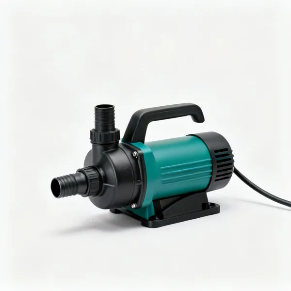 Submersible pump: A submersible water pump with a hose connection and a handle