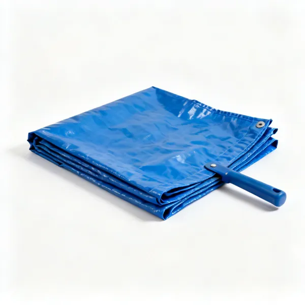 Spoil sheets: A folded blue tarpaulin spoil sheet