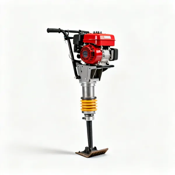 A petrol trench rammer compactor with a narrow foot and a tall body