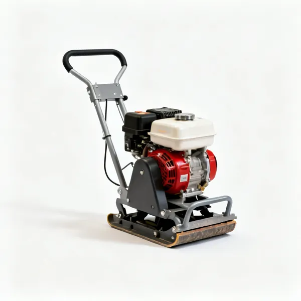 Compactor plate: A petrol powered vibrating compactor wacker plate with a handle