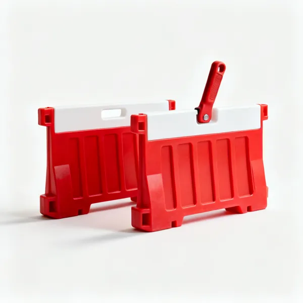 Barriers: Two red and white plastic barrier panels
