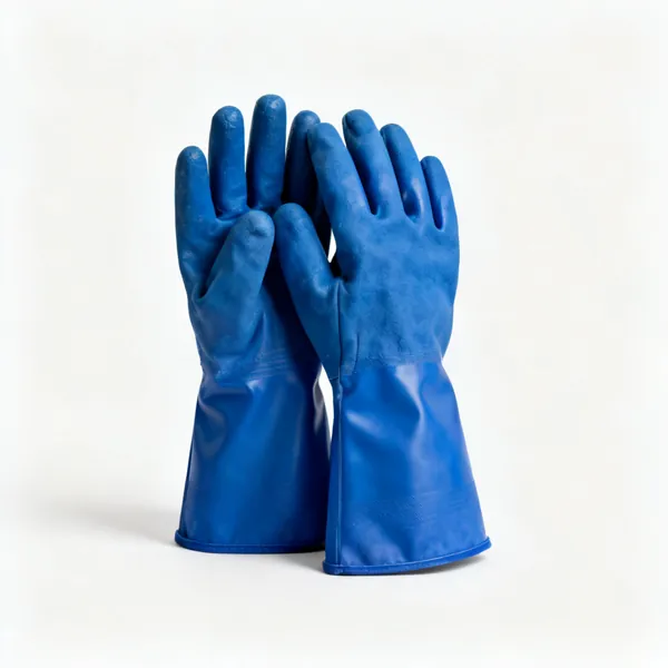 Chemical gloves: A pair of thick blue chemical resistant gauntlet gloves
